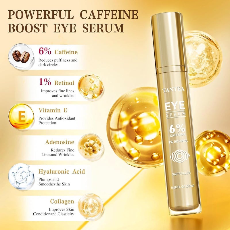 Tantea 6% Caffeine Eye Cream for Dark Circles & Puffiness, 1% Retinol Eye Serum for Under Eyes Bags, Anti-Aging Eyes Cream for Men and Women - Image 3